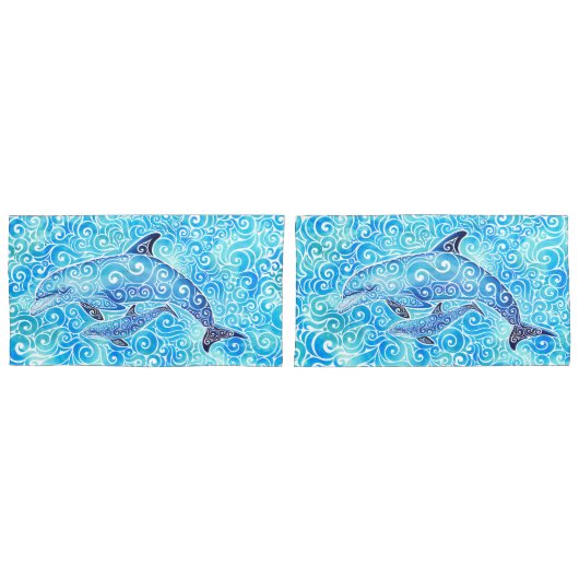 Swirly Dolphin Family Kussensloop (Voorkant-Set)