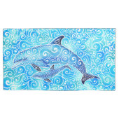 Swirly Dolphin Family Kussensloop (Voorkant-Links)