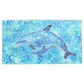 Swirly Dolphin Family Kussensloop (Voorkant-Rechts)