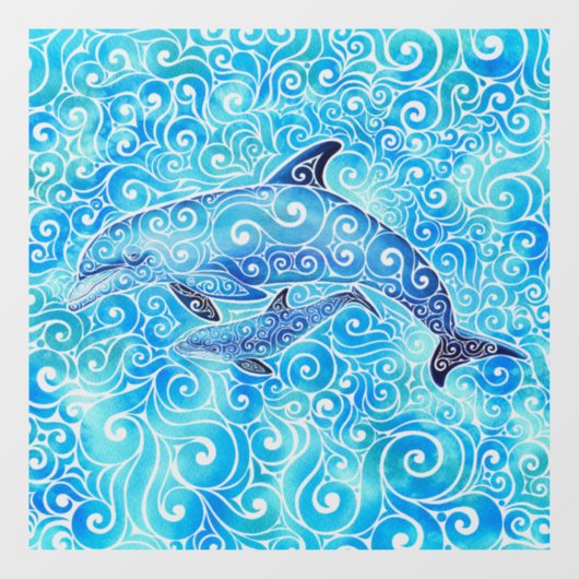 Swirly Dolphin Family Raamsticker (Vel)