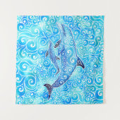 Swirly Dolphin Family Wandkleed (Voorkant (horizontaal))