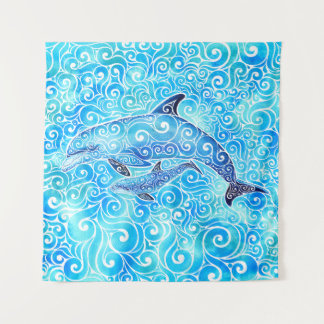 Swirly Dolphin Family Wandkleed