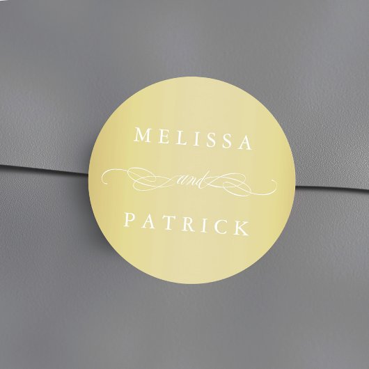 Swirly en script bruiloft faux gouden folie ronde sticker
