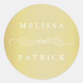 Swirly en script bruiloft faux gouden folie ronde sticker (Voorkant)