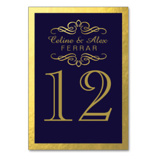 Swirly Flourish met overzichtstabel nummers   Navy Kaart