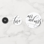 Swirly kalligrafie zwart & wit bruiloft confetti (Voorkanten)