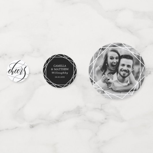 Swirly kalligrafie zwart & wit bruiloft confetti (Achterkanten)