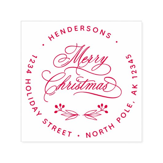 Swirly Merry Christmas Script Retouradres Zelfinktende Stempel (Design)