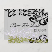 Swirly Paarse & Groen Save The Date Aankondigingskaart (Voorkant / Achterkant)