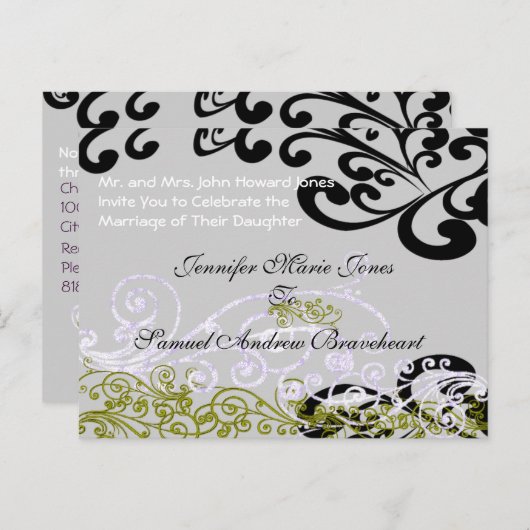 Swirly Paarse & Groen Save The Date Aankondigingskaart (Voorkant / Achterkant)