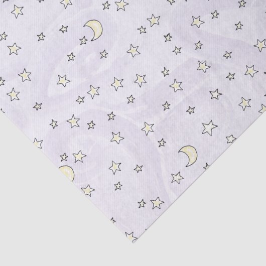 Swirly Pastel Paarse sterren en manen Tissuepapier (Detail)