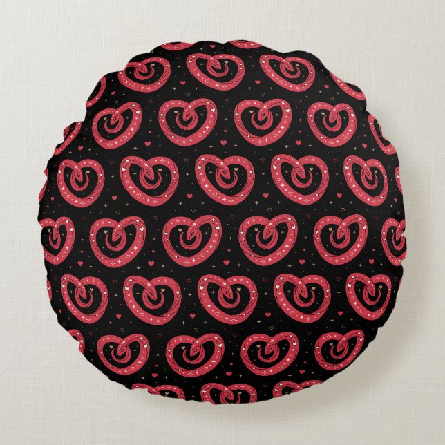 Swirly Red Abstract Hearts Pattern Rond Kussen (Voorkant)