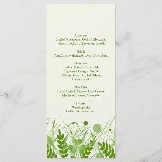 Swirly shamrock in een weide Bruiloft Menu Rack ka (Achterkant)