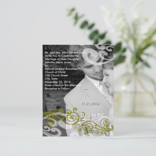 Swirly uw foto bruiloft uitnodiging (Staand voorkant)