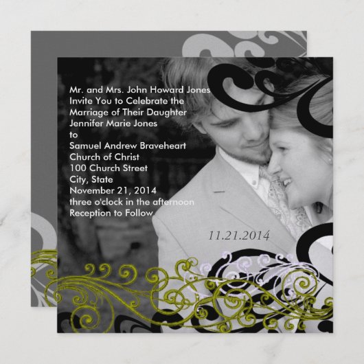 Swirly uw foto bruiloft uitnodiging (Voorkant / Achterkant)