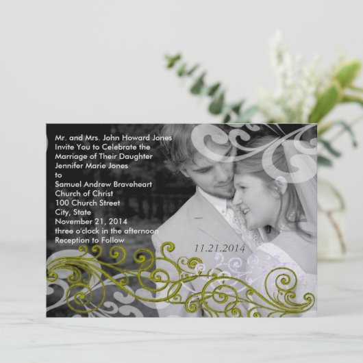 Swirly uw foto bruiloft uitnodiging (Staand voorkant)