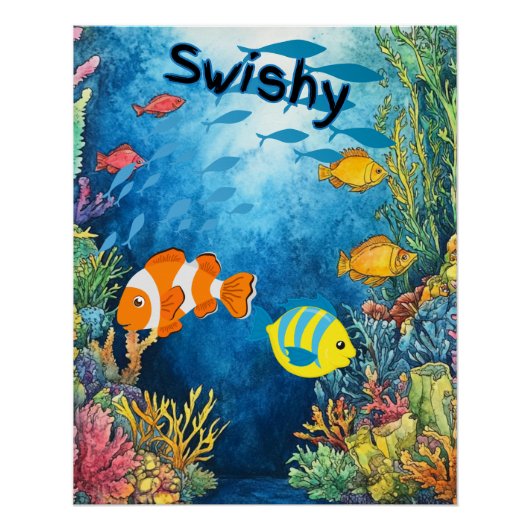 Swishy-Kinder Waterverf Vibrant Fish Perfect Poster (Voorkant)
