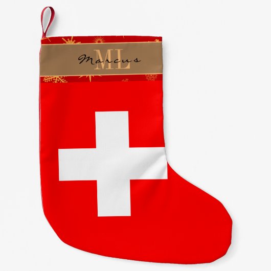 Swiss Flag stocking, Zwitserland, monogram Kleine Kerstsok (Voorkant)