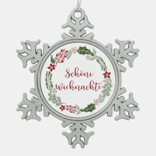 Swiss Merry Kerstmis Wreath, Schöni Wiehnachte Tin Sneeuwvlok Ornament