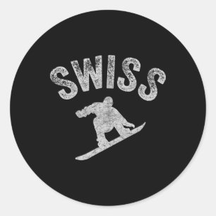 Swiss Snowboard Zwitserland Snowboarder Cool Snowb Ronde Sticker