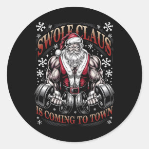 Swole Claus komt naar de kerstsportschool in de st Ronde Sticker