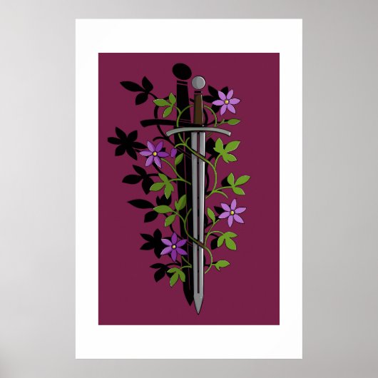 Sword & Clematis – Medieval Floral Blade Poster (Voorkant)