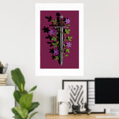 Sword & Clematis – Medieval Floral Blade Poster (Thuiskantoor)