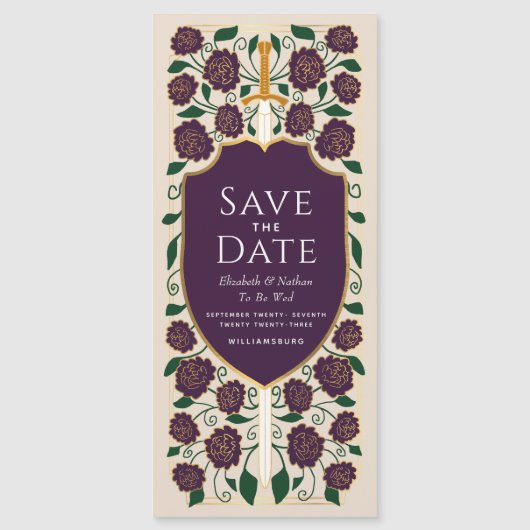 Sword & Schilder Medieval Fantasy Sparen de Datum Magnetische Uitnodiging (Voorkant)