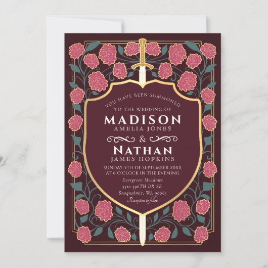 Sword Shield Fantasy Monogram Wedding QR Code Kaart (Voorkant)