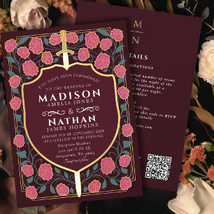 Sword Shield Fantasy Monogram Wedding QR Code Kaart