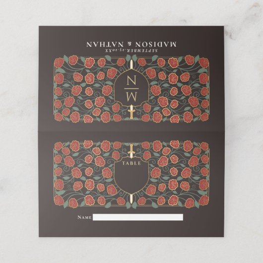 Sword & Shield Medieval Fantasy Monogram Weddensch (Buitenkant ongevouwen)