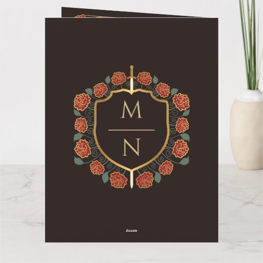 Sword & Shield Medieval Fantasy Monogram Weddensch Bedankkaart (Achterkant)