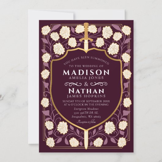 Sword & Shield Medieval Fantasy Monogram Weddensch Kaart (Voorkant)