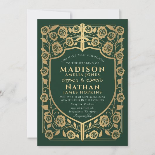 Sword & Shield Medieval Fantasy Monogram Weddensch Kaart (Voorkant)