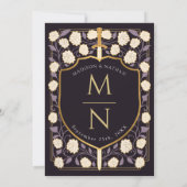 Sword & Shield Medieval Fantasy Monogram Weddensch Kaart (Achterkant)