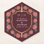 Sword & Shield Medieval Fantasy Monogram Weddensch Kartonnen Onderzetters (Voorkant)