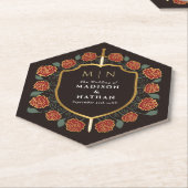 Sword & Shield Medieval Fantasy Monogram Weddensch Kartonnen Onderzetters (Schuin)