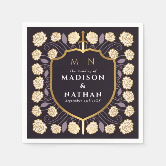 Sword & Shield Medieval Fantasy Monogram Weddensch Servet (Voorkant)