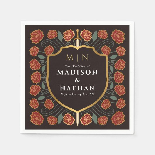 Sword & Shield Medieval Fantasy Monogram Weddensch Servet (Voorkant)