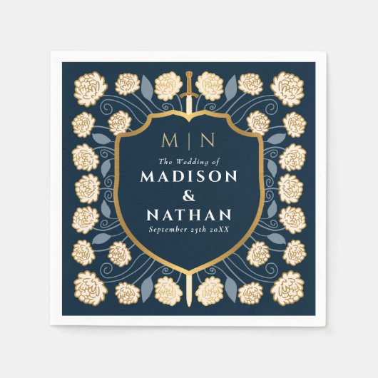 Sword & Shield Medieval Fantasy Monogram Weddensch Servet (Voorkant)