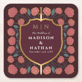 Sword & Shield Medieval Fantasy Monogram Weddensch Vierkante Kartonnen Onderzetter (Voorkant)