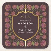 Sword & Shield Medieval Fantasy Monogram Weddensch Vierkante Kartonnen Onderzetter (Voorkant)