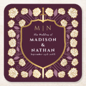 Sword & Shield Medieval Fantasy Monogram Weddensch Vierkante Kartonnen Onderzetter (Voorkant)