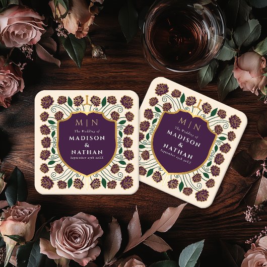 Sword & Shield Medieval Fantasy Monogram Weddensch Vierkante Kartonnen Onderzetter