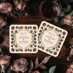 Sword & Shield Medieval Fantasy Monogram Weddensch Vierkante Kartonnen Onderzetter