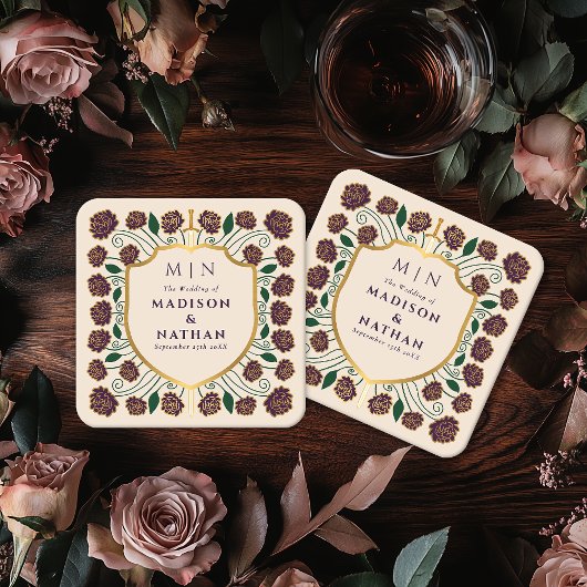 Sword & Shield Medieval Fantasy Monogram Weddensch Vierkante Kartonnen Onderzetter