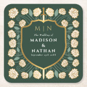 Sword & Shield Medieval Fantasy Monogram Weddensch Vierkante Kartonnen Onderzetter (Voorkant)