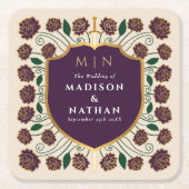 Sword & Shield Medieval Fantasy Monogram Weddensch Vierkante Kartonnen Onderzetter (Voorkant)