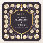 Sword & Shield Medieval Fantasy Monogram Weddensch Vierkante Kartonnen Onderzetter (Voorkant)