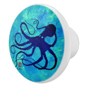 Sybille's octopus op blauw R - keramische knop (Rechts)